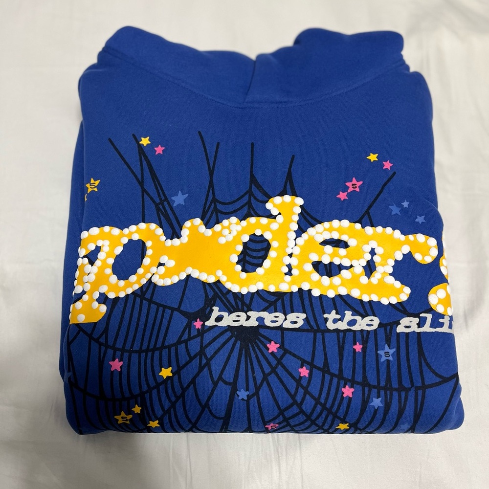 Sp5der hoodies, no scuffs legit Size M Lmk I have a light blue and a blk one